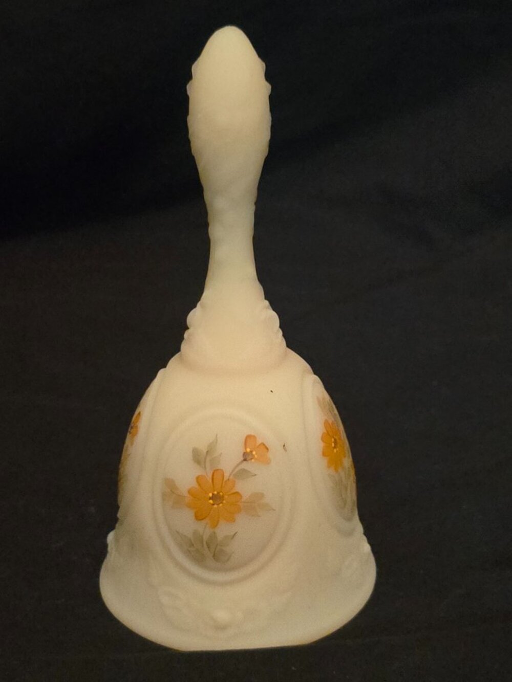 Vintage Fenton Custard Glass Hand Painted / Signed Floral Bell - A. Mason